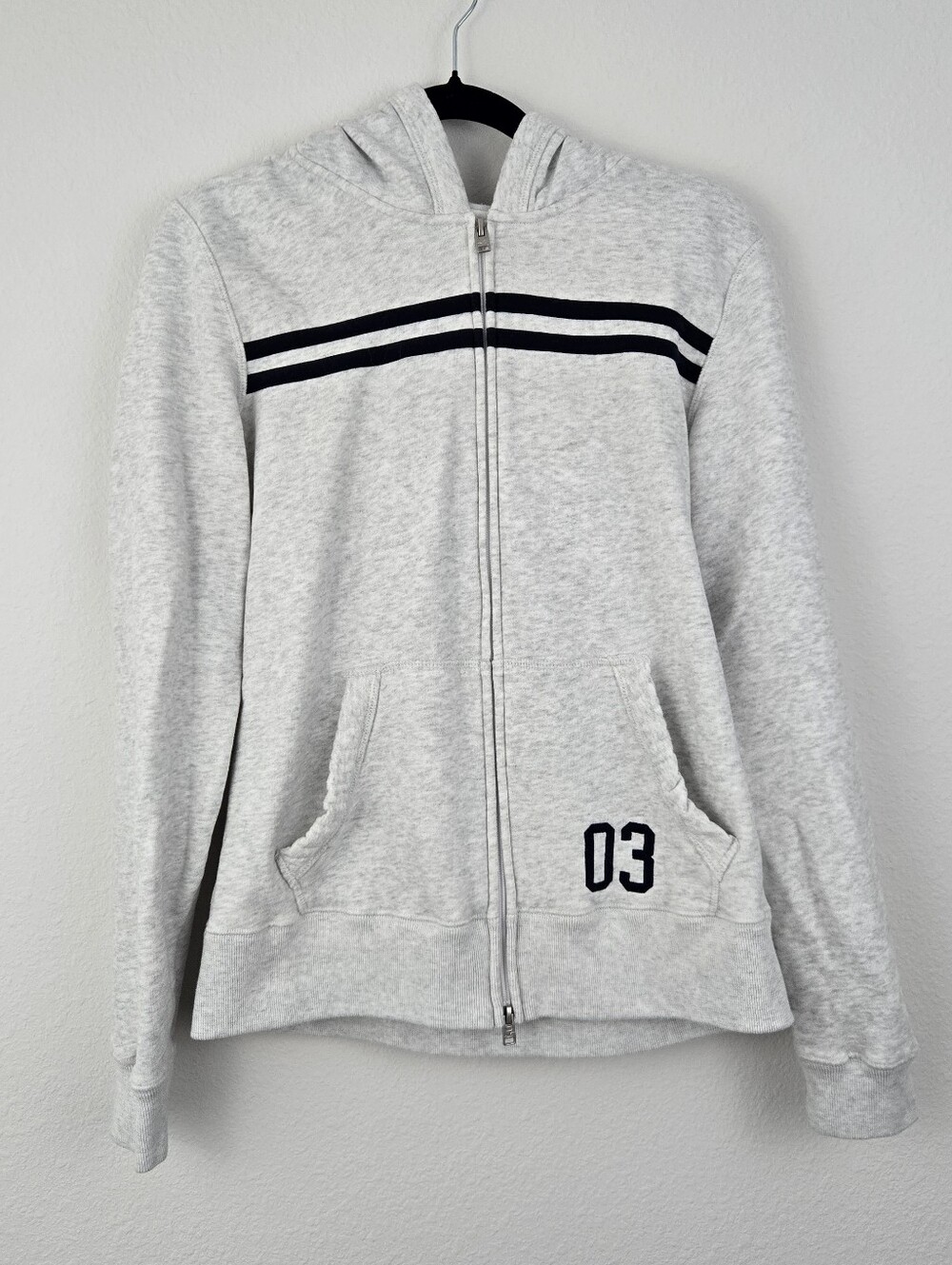 Hollister Gray & Navy Striped Zip Up Hoodie
